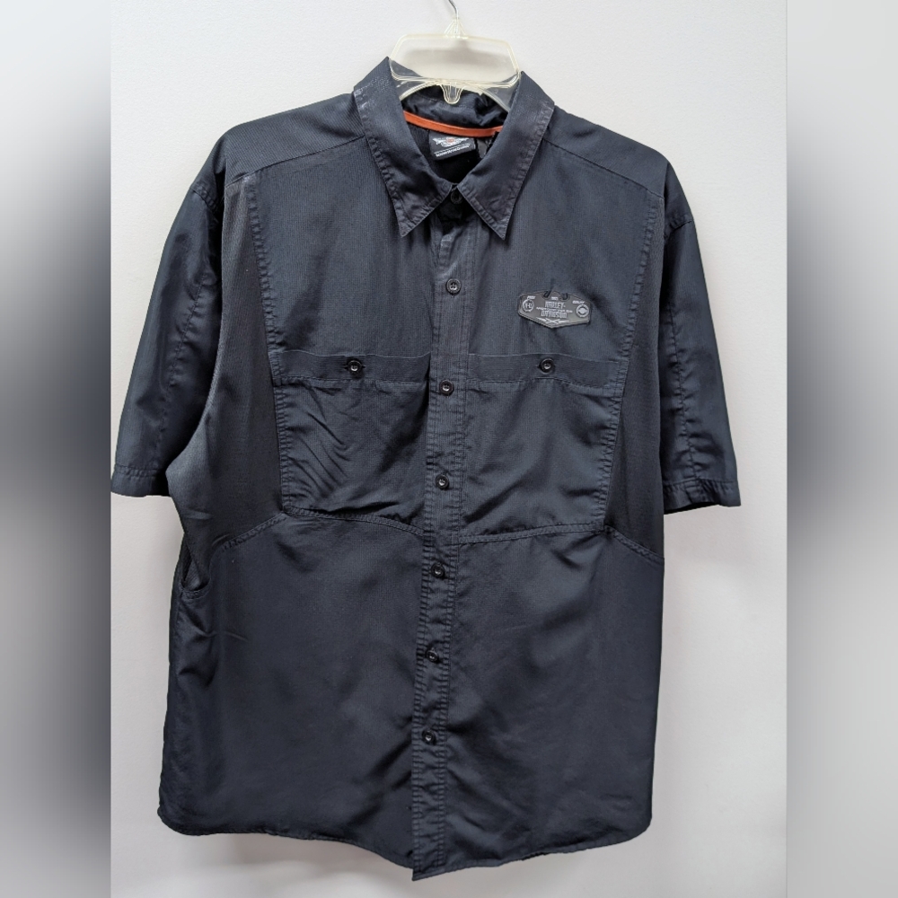 Harley Davidson Shirt Men Sz XL Black Mechanic Work Wear Casual Button Up